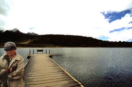 Pier at the mountain Laguna Mucubaji near Apartaderos in Merida Venezuelaのeditorial素材