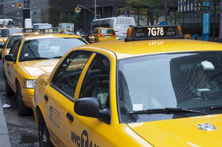 Yellow taxis in the area of â€‹â€‹Seaport and Civic Center, , New York City, New York,...