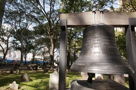 The Bell of Hope at St Paul's Church, World Trade Center, New York, USA. St Paul's chapel,...
