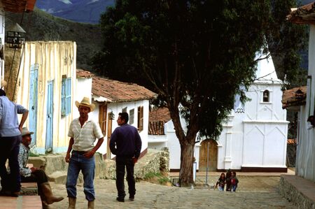 Main road in Los Nevados village in andean cordillera Merida state Venezuelaのeditorial素材