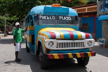 Buses from the town to the village in Chuao in Falcon state in Venezuela - Henri Pittier National Park, in Venezuela.  It presents a big touristy interest, by being one of the starting points towards the islands of Morrocoy National Park, together with Tuのeditorial素材