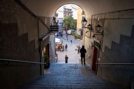The Arco de los Cuchilleros, leading from the Plaza Mayor in the centre of Madrid. Spain