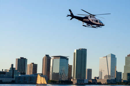 New York City Police Department Harbor Unit helicopter on the Hudson River in New York Harbor New...