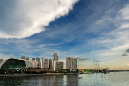 Esplanade Concert Hall at Marina Bay, skyline with Singapore Flyer, night, Singapore, Southeast Asia, Asiaのeditorial素材