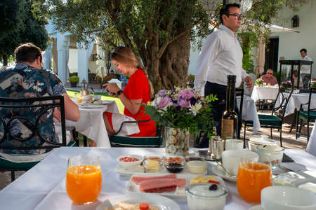 Breakfast with mediterranean food at Finca Cortesin hotel in MÃ¡laga Costa del sol Andalusia Spainのeditorial素材