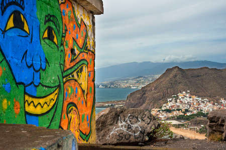 Aerial view and panoramic view of Teresitas Beach and San Andres, Canary Islands, Spainのeditorial素材