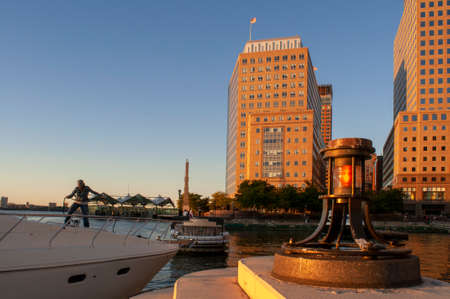 Marina, battery park area, world financial center and skyscrapers, financial district, Manhattan,...