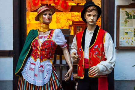 Traditional canary dresses and customs in Casa de los Balcones museum, historic building, built in 1692 in La Orotava Tenerife Island Canary Islands Spainのeditorial素材