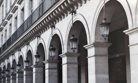 Classical building portic with exterior lanternsの写真素材