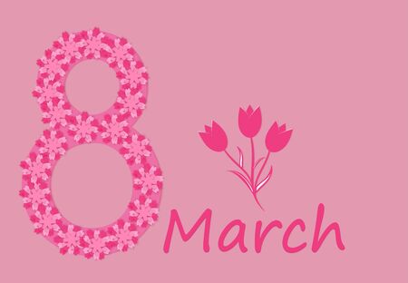 Women s day background with russian text. March 8 international holiday. Paper greeting card with number and date. Vector illustration.のイラスト素材