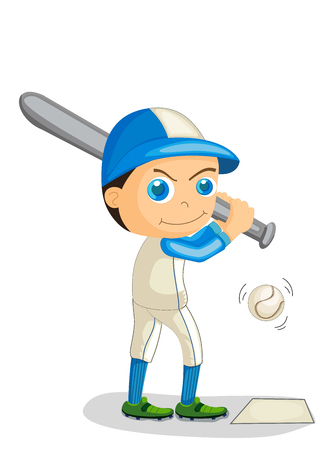 Vector Illustration of Baseball Player Kid Boy Hit the ballのイラスト素材