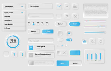 Neomorphic UI UX white design elements kit vector template for Mobile and Web apps Neomorphism styleの写真素材
