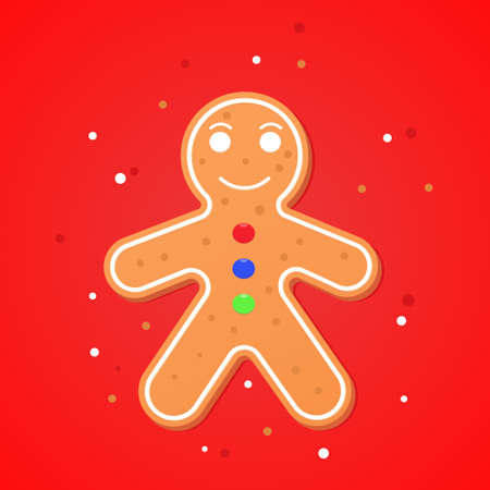 Holiday gingerbread man cookie. Cookie in shape of man with colored icing. Happy new year...