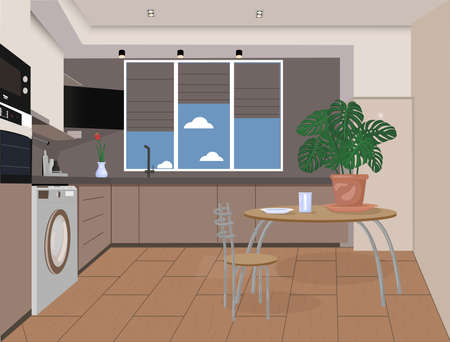 Kitchen interior three-dimensional vector graphics.のイラスト素材