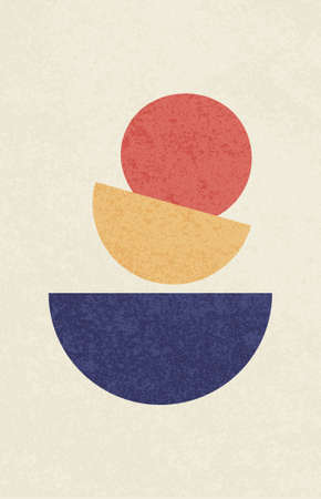 Abstract contemporary mid century posters with geometric shapes. Design for wallpaper, background, wall decor, cover, print, card, branding. Modern boho minimalist art. Vector illustration.のイラスト素材