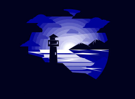 vector illustration in negative color lighthouse by the sea style flat design for stickers and banners.のイラスト素材