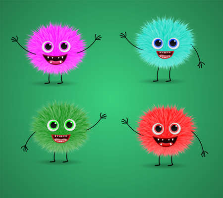 Fluffy monsters set of four pieces. Different color.のイラスト素材