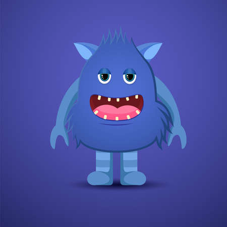 cute happy blue monster with happy faceのイラスト素材