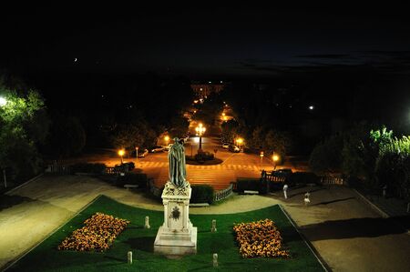 Night scenery, park Alameda, Santiago de Compostela, Spainの写真素材