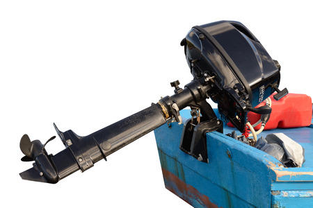 engine of fishing boat Isolated on white backgroundの写真素材