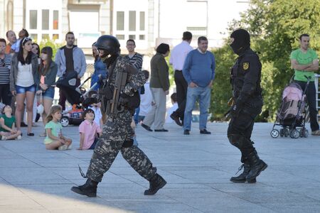 Club of stuntmen shows to people of the city a simulation of training of police special forces in...