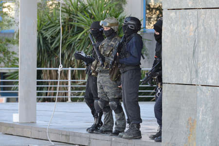 Club of stuntmen shows to people of the city a simulation of training of police special forces in...