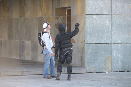 Club of stuntmen shows to people of the city a simulation of training of police special forces in...