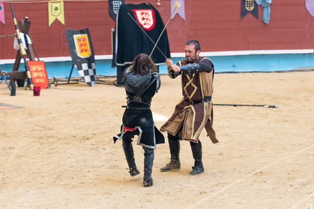 Pontevedra, Spain - September 3, 2016: Festival of medieval knights tournamentのeditorial素材