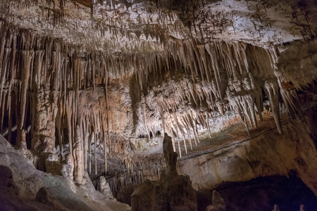 view of the stalactites and stalagmites in the caveの写真素材