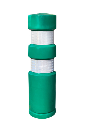 image of green plastic road cone with reflector isolated on white backgroundの写真素材