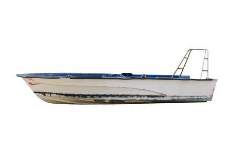 image of wooden fishing boat isolated on white backgroundの写真素材