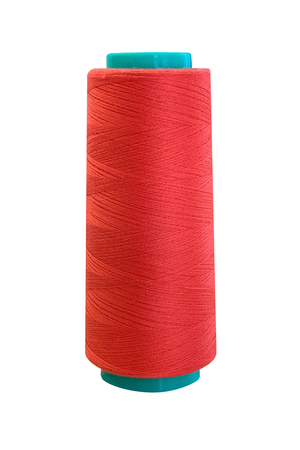 image of bobbin of red thread isolated on white background