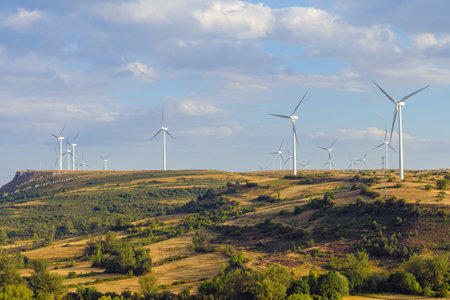 wind turbines on a hill, beautiful natural landscapeの写真素材