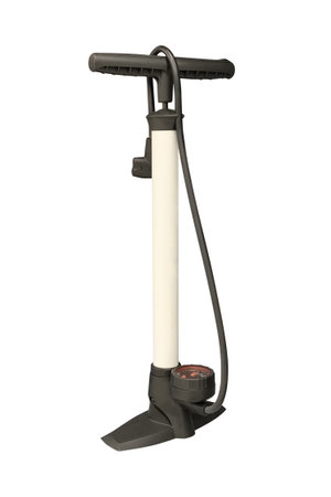 manual bicycle air pump with manometer isolated on white backgroundの写真素材
