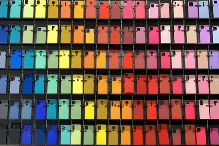 colorful mobile phone cases on the store shelf