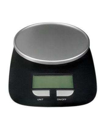 new kitchen scales with display for products isolated on white backgroundの写真素材