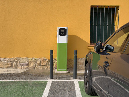 parking with charging for electric vehicles, eco-friendly transportの写真素材