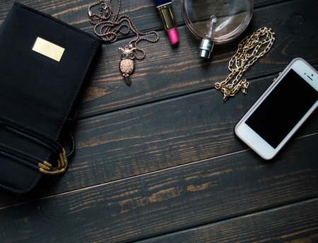 smartphone, space, lay, phone, background, lipstick, perfumeの写真素材
