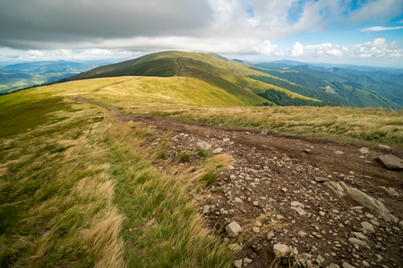 Landscape of Borzhava ridge of the Ukrainian Carpathian Mountains. Clouds above Carpathiansの写真素材