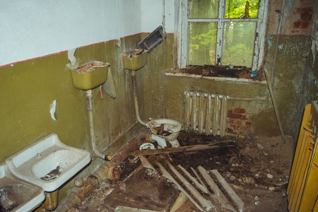 Chornobyl exclusion zone. Radioactive zone in Pripyat city - abandoned ghost town. Chernobyl history of catastrophe. Lost place in Ukraine, SSSRの写真素材