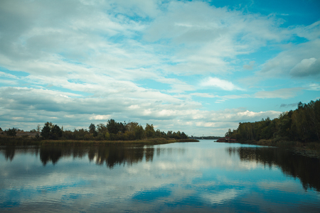Abandoned river port in Chornobyl exclusion zone. Radioactive zone in Pripyat city - abandoned ghost town. Chernobyl history of catastropheの写真素材