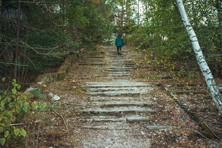 Chornobyl exclusion zone. Radioactive zone in Pripyat city - abandoned ghost town. Chernobyl history of catastrophe. Lost place in Ukraine, USSRの写真素材