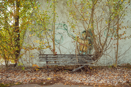 Buildings and streets in Chornobyl exclusion zone. Radioactive zone in Pripyat city - abandoned ghost town. Chernobyl history of catastrophe. Lost place in Ukraine, USSRの写真素材