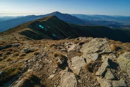 The road to Mount Hoverla of the Ukrainian Carpathian Mountains, Chornohoraの写真素材