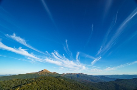 Beautiful sunny landscape of Mount Hoverla is the highest mountain of the Ukrainian Carpathian Mountains, Chornohora, Goverla from Mount Petrosの写真素材