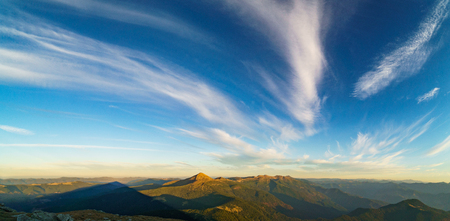 Beautiful landscape at sunset of Mount Hoverla is the highest mountain of the Ukrainian Carpathian Mountains, Chornohora, Goverla from Mount Petrosの写真素材