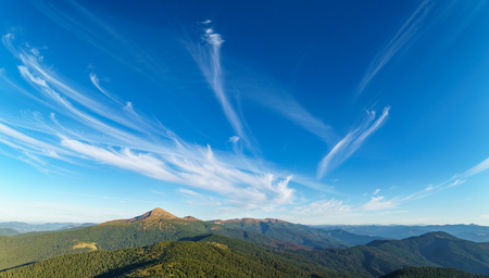 Beautiful sunny landscape of Mount Hoverla is the highest mountain of the Ukrainian Carpathian Mountains, Chornohora, Goverla from Mount Petrosの写真素材
