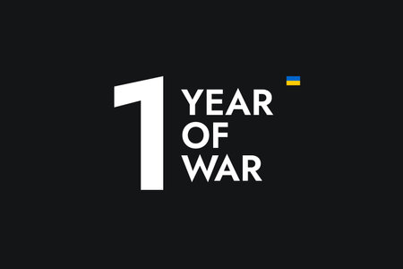 Poster with the words One Year of War with the flag of Ukraine on the black background.のイラスト素材