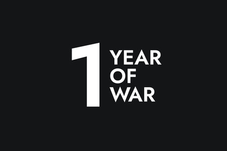 Poster with the words One Year of War on the black background. Stop the War.のイラスト素材