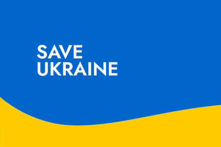 Poster with the words Save Ukraine on the background of the yellow-blue Ukrainian flag. Stand with Ukraine and save it from Russia. Stop the war of Russian invasion.のイラスト素材